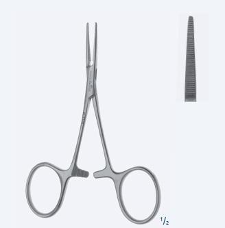 Зажими, гемостатичні, "Micro Halsted-Mosquito", делікатні, прямі, зубчаті щелепи, з кремальєрою, довжина 100 мм. Бренд - Asanus Medizintechnik Gmb, Німеччина